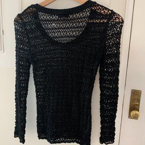 IRO Black Sheer Knitted Long Sleeve Top Size 4